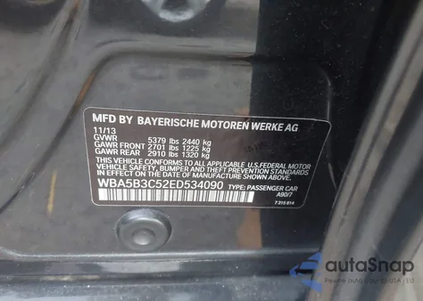 2014 BMW 535I xDrive from USA, damaged, VIN WBA5B3C52ED534090